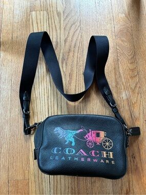 Coach Black Pebbled Leather Crossbody with rexy carriage rainbow camera bag